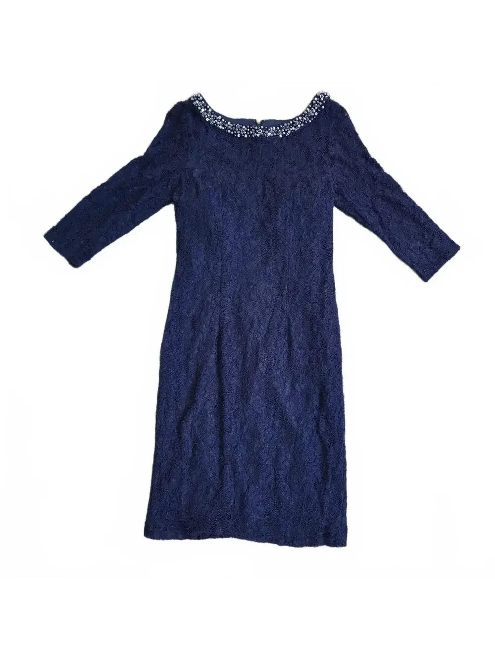 Alex Evenings Navy Blue Lace Embellished Neckline Cocktail Dress Size 12